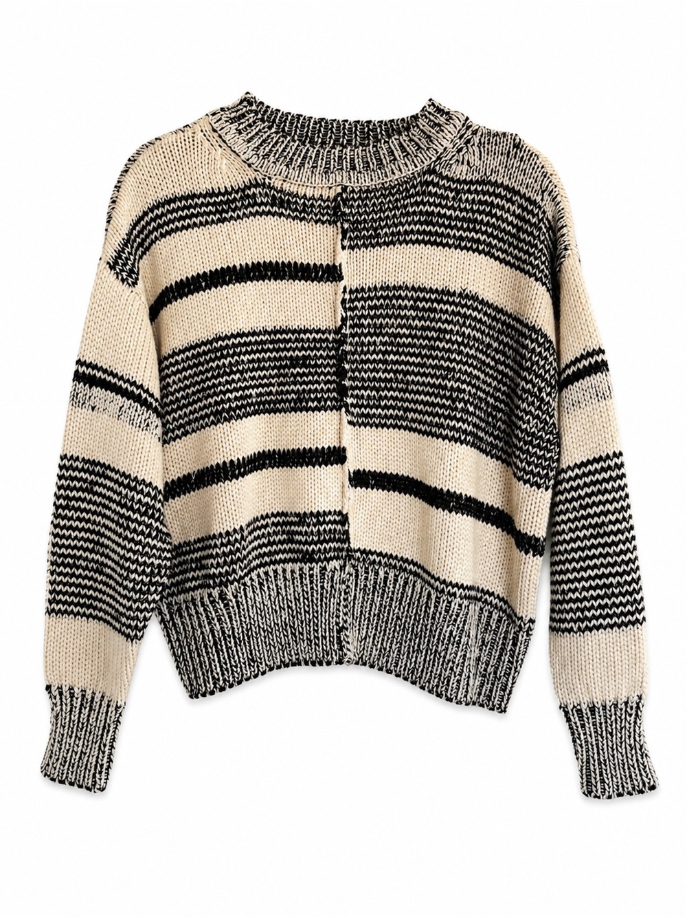 Storia Chunky Striped Knit Sweater Cream Black Size S